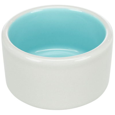 Tigela cerâmica branca com interior azul turquesa