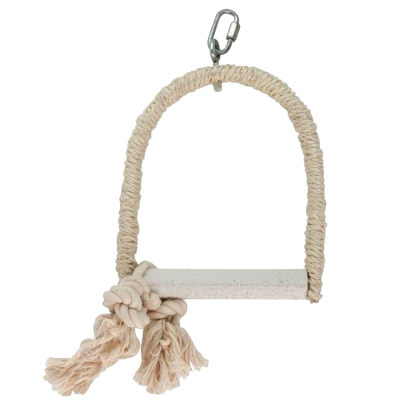 Balanço para pássaros feito de corda com gancho metálico