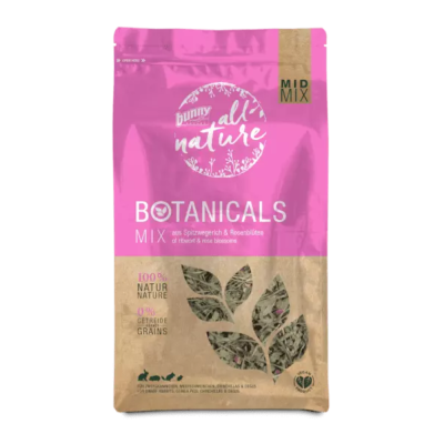 Embalagem rosa e castanha de alimento para pequenos roedores Bunny all nature Botanicals Mix