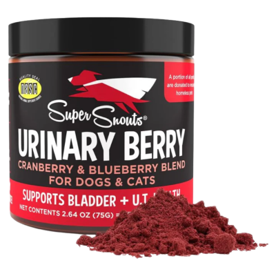 Frasco de suplemento em pó vermelho para cães e gatos URINARY BERRY