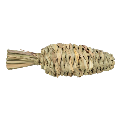 Objeto de palha entrelaçada em forma alongada e pontiaguda