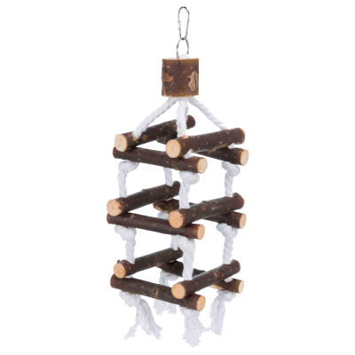 Brinquedo pendurado de madeira e corda para animais