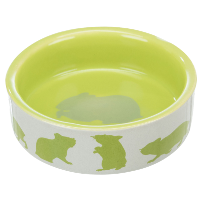 Taça cerâmica para animais amarelo e creme com silhuetas de hamsters verdes