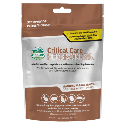 Embalagem de ração Oxbow Critical Care sabor papaia natural