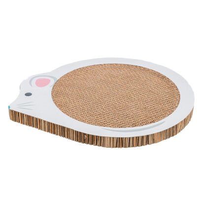 Arranhador para gatos em forma de rato de cartão canelado e acabamento branco