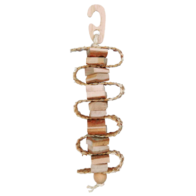 Brinquedo pendente para pássaros em madeira e corda