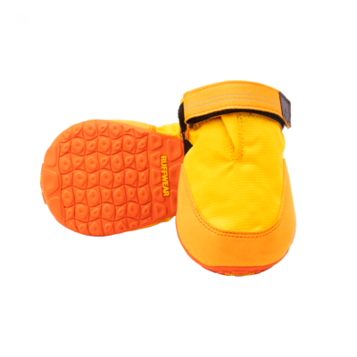 Botas para cão amarelas com sola laranja RUFFWEAR e velcro.