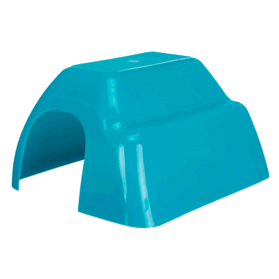 Peça azul em plástico brilhante com forma arqueada