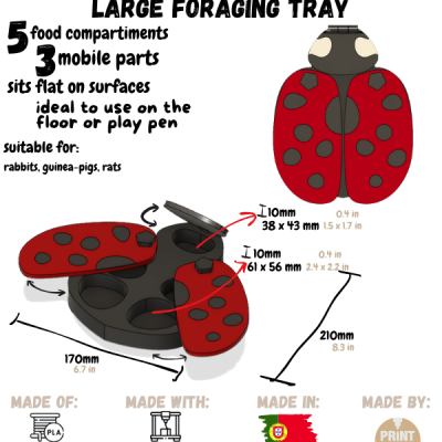 Bandeja grande para busca em forma de joaninha com múltiplos compartimentos e partes móveis