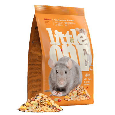 Pacote laranja de ração para ratos com imagem de rato e mistura alimentar