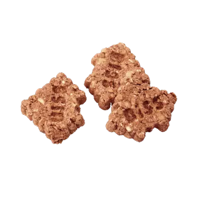 Três biscoitos quadrados castanhos com padrão de grelha e texto NESTLÉ