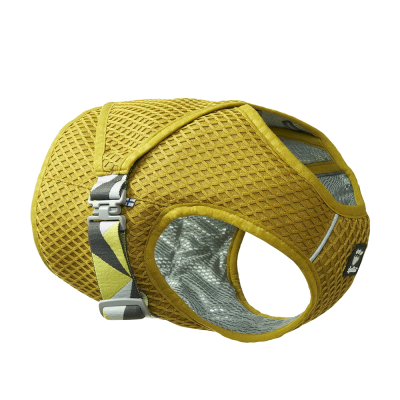 Colete para cão amarelo com textura em rede e fivela