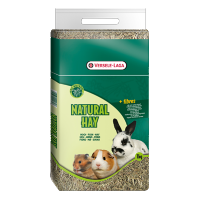 Embalagem de feno Natural Hay com ilustrações de pequenos roedores e coelho