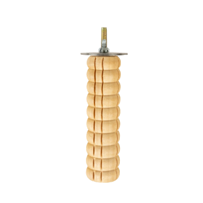 Pé de móvel em madeira clara com parafuso metálico no topo