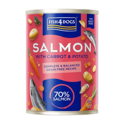 Lata de alimento para cães Fish4Dogs sabor salmão, cenoura e batata