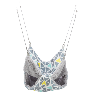 Rede para animais de estimação colorida com padrão geométrico e forro peludo cinza