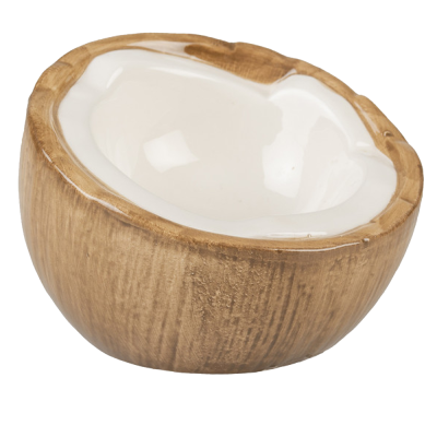 Tigela decorativa em forma de meio coco com interior branco brilhante