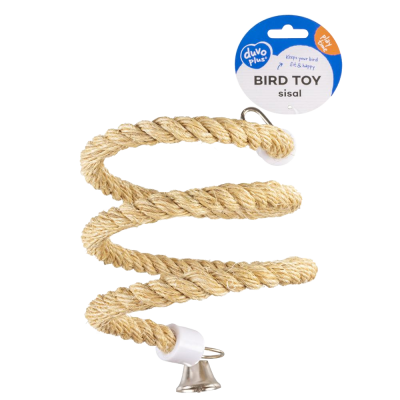Brinquedo para pássaros espiral de sisal com sino e etiqueta