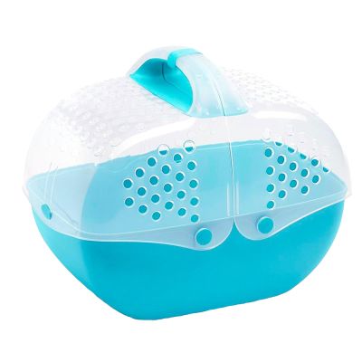 Transportadora para animais de estimação azul e transparente com pega