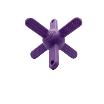 Brinquedo roxo estrelado de borracha com texto Muzzle mates