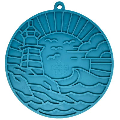 Forma de silicone azul com design de farol e mar