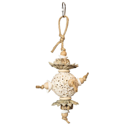Brinquedo para pássaros com elementos naturais bege suspenso