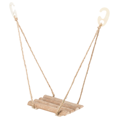 Balanço infantil de madeira com cordas e ganchos brancos