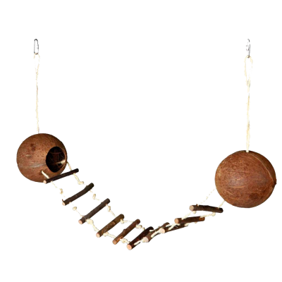 Braço suspenso com cascas de coco e escada de corda