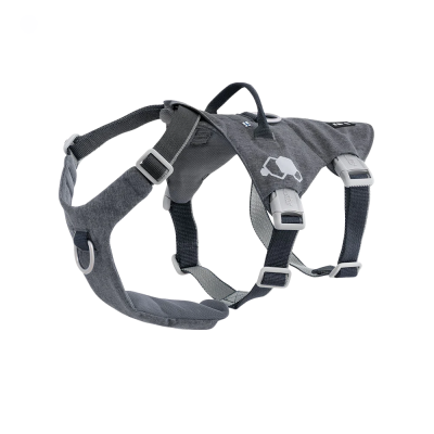 Arnês cinzento para cão com fitas e fechos ajustáveis