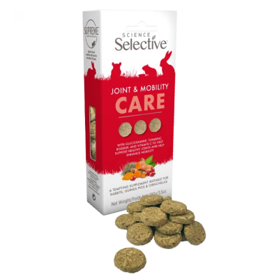 Embalagem de suplemento para mobilidade de pequenos mamíferos com tabletes redondos