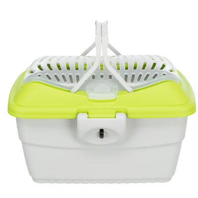 Cesto de transporte em plástico branco e verde para animais pequenos