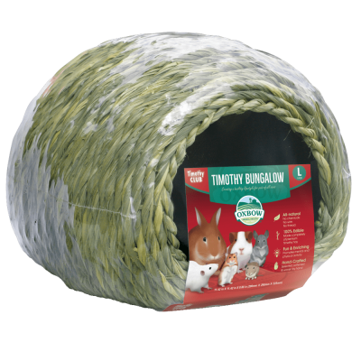 Toca para roedores trançada em material natural com etiqueta colorida