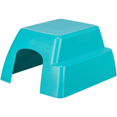 Banco azul de plástico com abertura frontal arqueada e marca TRYSTER