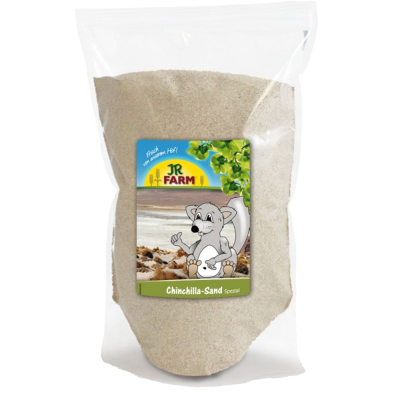 Saco transparente com areia fina para chinchilas com etiqueta colorida JR FARM