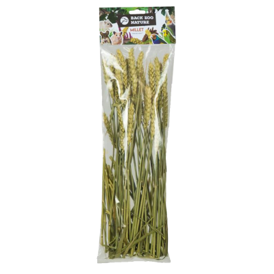 Pacote de millet seco para animais com embalagem transparente e rótulo colorido