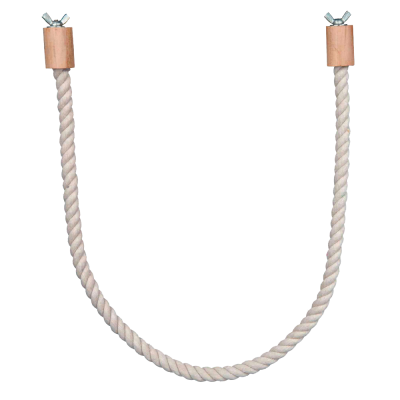 Corda branca com extremidades de madeira e parafusos metálicos