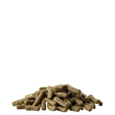 Pellets de alimento animal castanhos sobre fundo preto