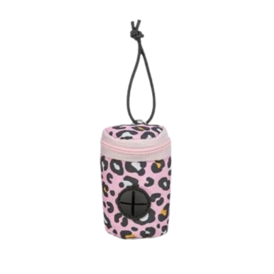 Saco dispensador de sacos para cães rosa com padrão animal print