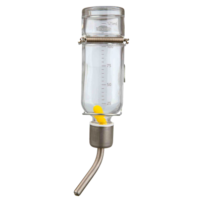 Dispenser de água para animais com marcações de volume e bico metálico curvo