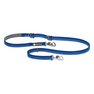 Trela azul para cão com fivelas metálicas e etiqueta RUFFWEAR