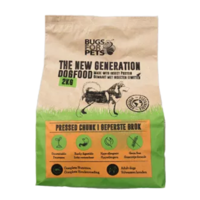 Saco de ração para cães Bugs For Pets The New Generation Dogfood 2kg com desenho de cão