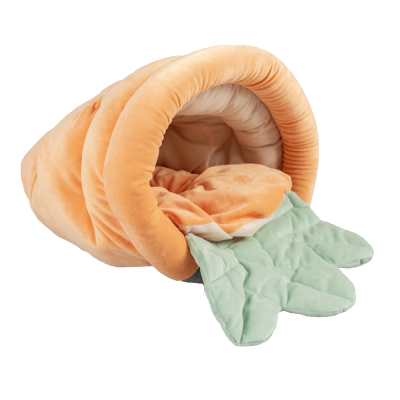 Cama para animais em forma de cenoura com almofada verde