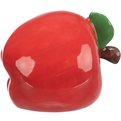 Objeto decorativo cerâmico em forma de maçã vermelha com folha verde