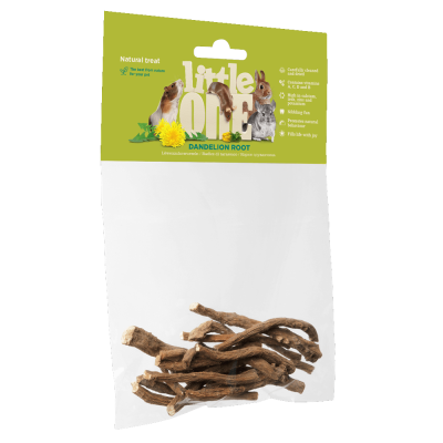 Embalagem com raízes secas de dente-de-leão para pequenos animais