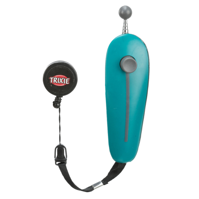 Comando de treino para animais Trixie azul com botão cinzento e cordão preto