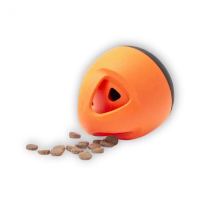 Brinquedo interativo laranja e preto para cães com petiscos