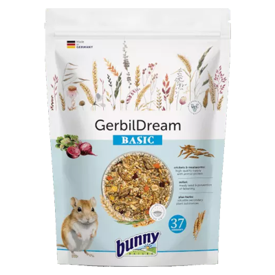 Saco de alimento GerbilDream BASIC com ilustrações de plantas e janela circular