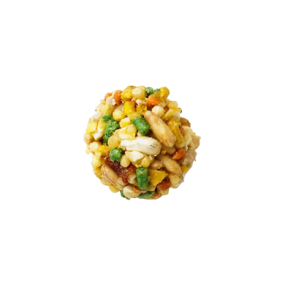 Snack redondo de cereais e frutos secos coloridos