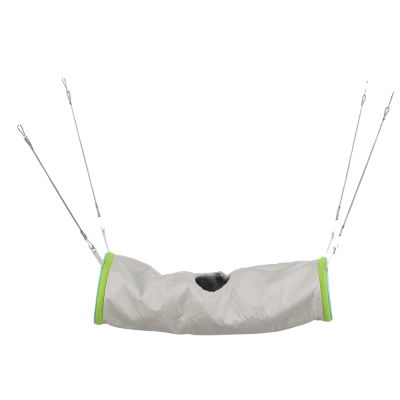 Rede suspensa cinza clara com bordas verdes