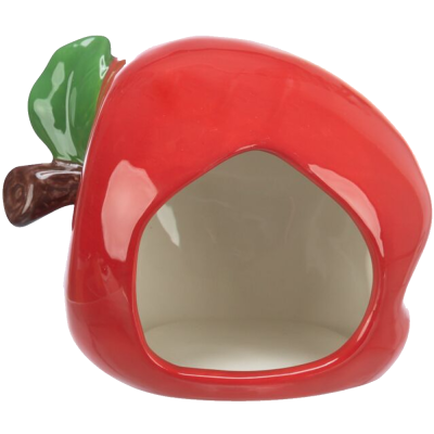 Abrigo para animais em forma de maça vermelha com folha verde e talo castanho